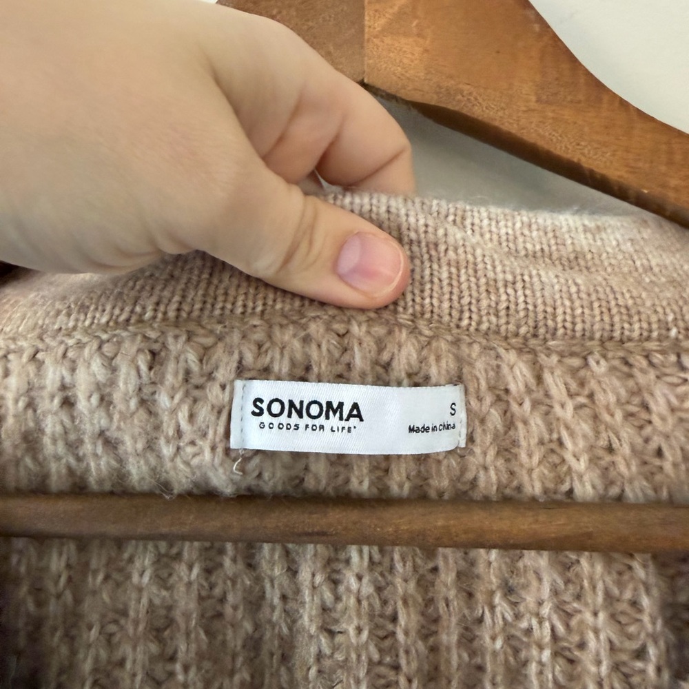 Sonoma Goods For Life Chunky Knit Cardigan Brown and Cream Size S - Picture 7 of 10